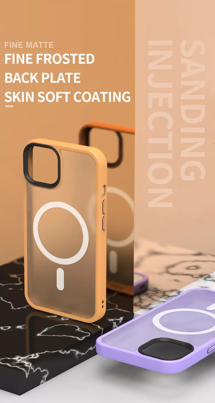 Iphone 13 Promax Clear Magnetic Mobile Phone Cases with Frosted Magnetic Ring Metal Button and TPU
