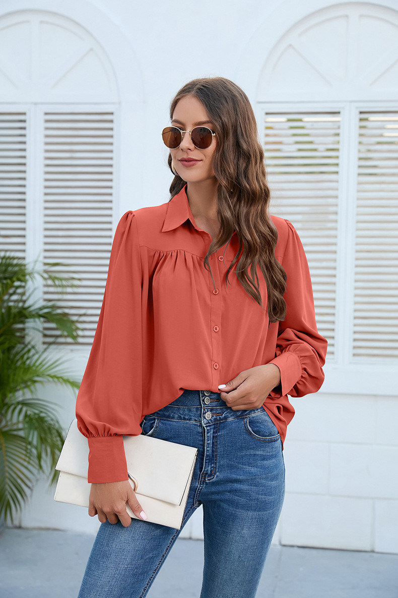 2023 European and American Women&prime;s Spring and Autumn New Chiffon Shirt Women&prime;s Shirt Ruffle Long Sleeve Top Female