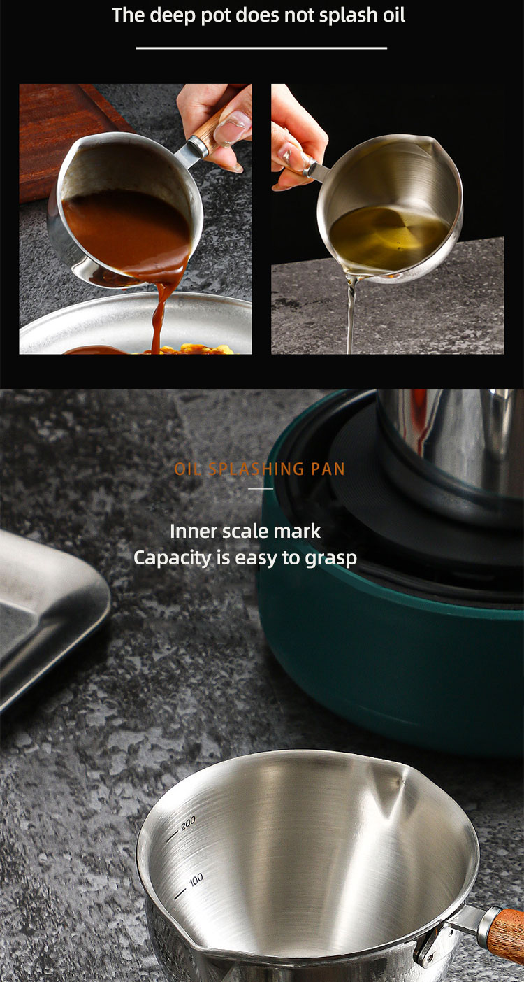 High Quality 304 Stainless Steel Measuring Cup Cooking Pot Sauce Scoop Heating Oil Pot