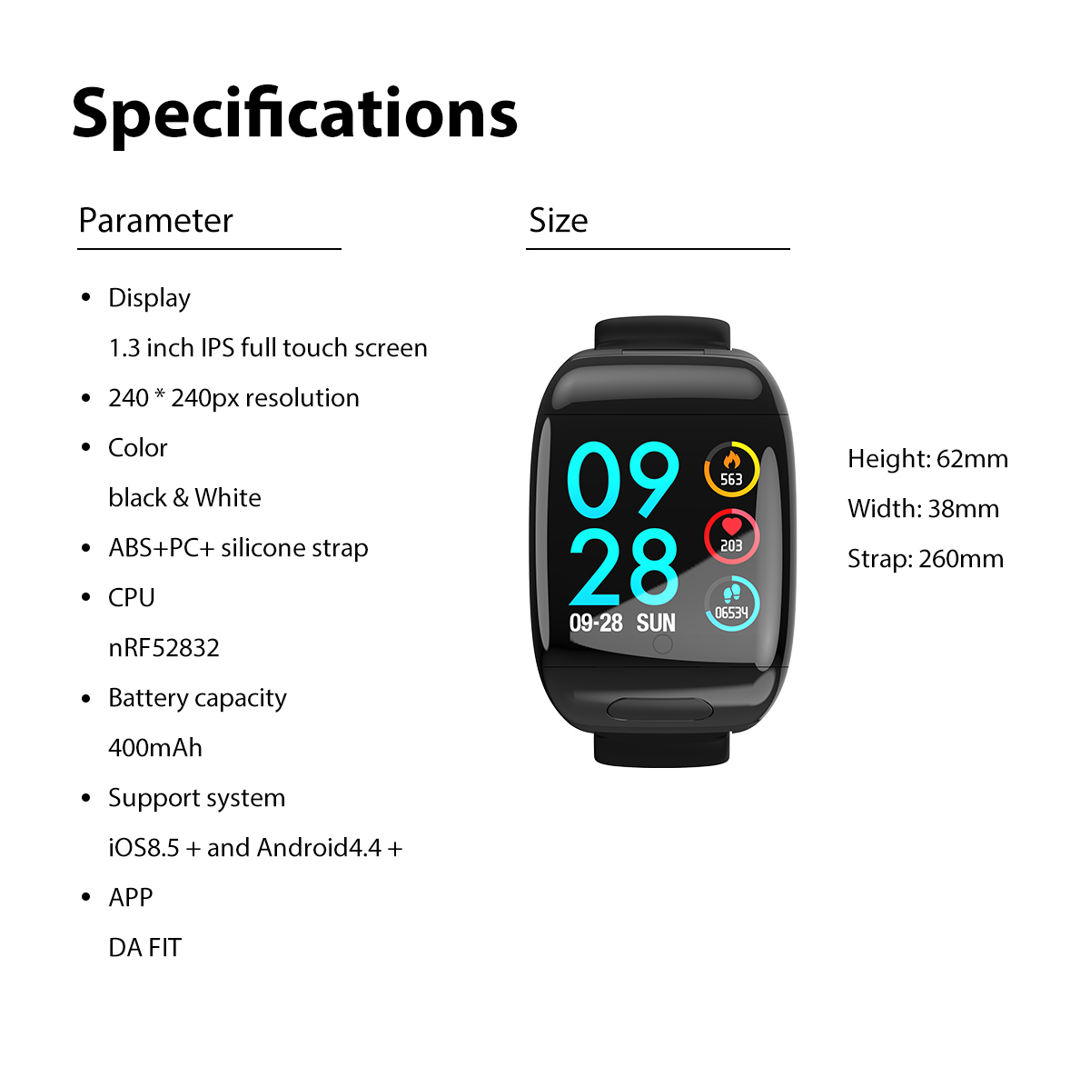 HL36 smart watch Sleep Monitoring 1.3inch Waterproof Running Watch SMS WeChat Call Reminder