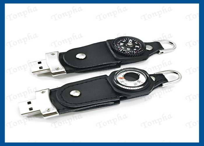 Customized Logo Leather USB Flash Drive Full Capacity With Compass Function