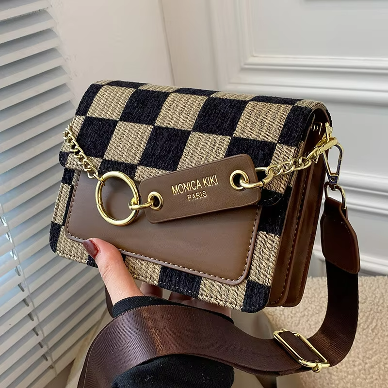 Shoulder 2024 Luxury Design Handbag Checkerboard Mini Fabric Flap Sling Bag for Women