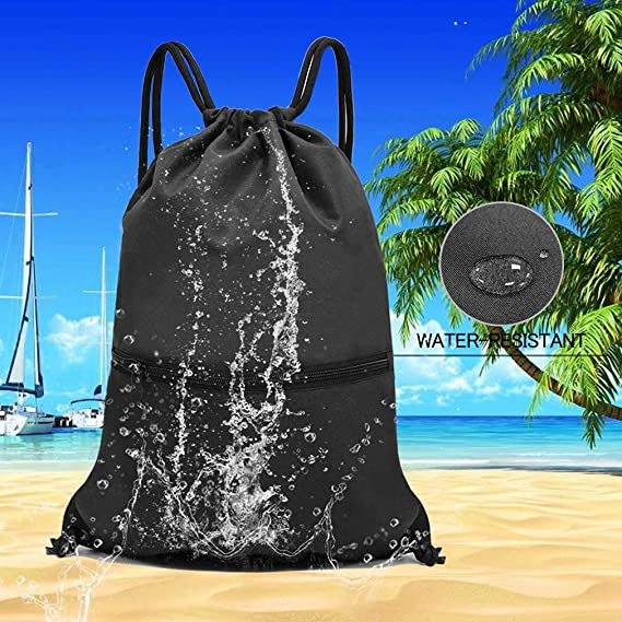 Recyclable and Durable Black Waterproof Lager Capacity Drawstring Backpack Bag