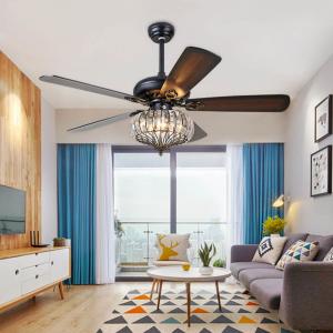 China 52inch Ceiling Fans Lamps Wood Modern Crystal Pendant Fan Lights Bedroom Living ceiling fan crystal chandelier（WH-CLL-27 on sale