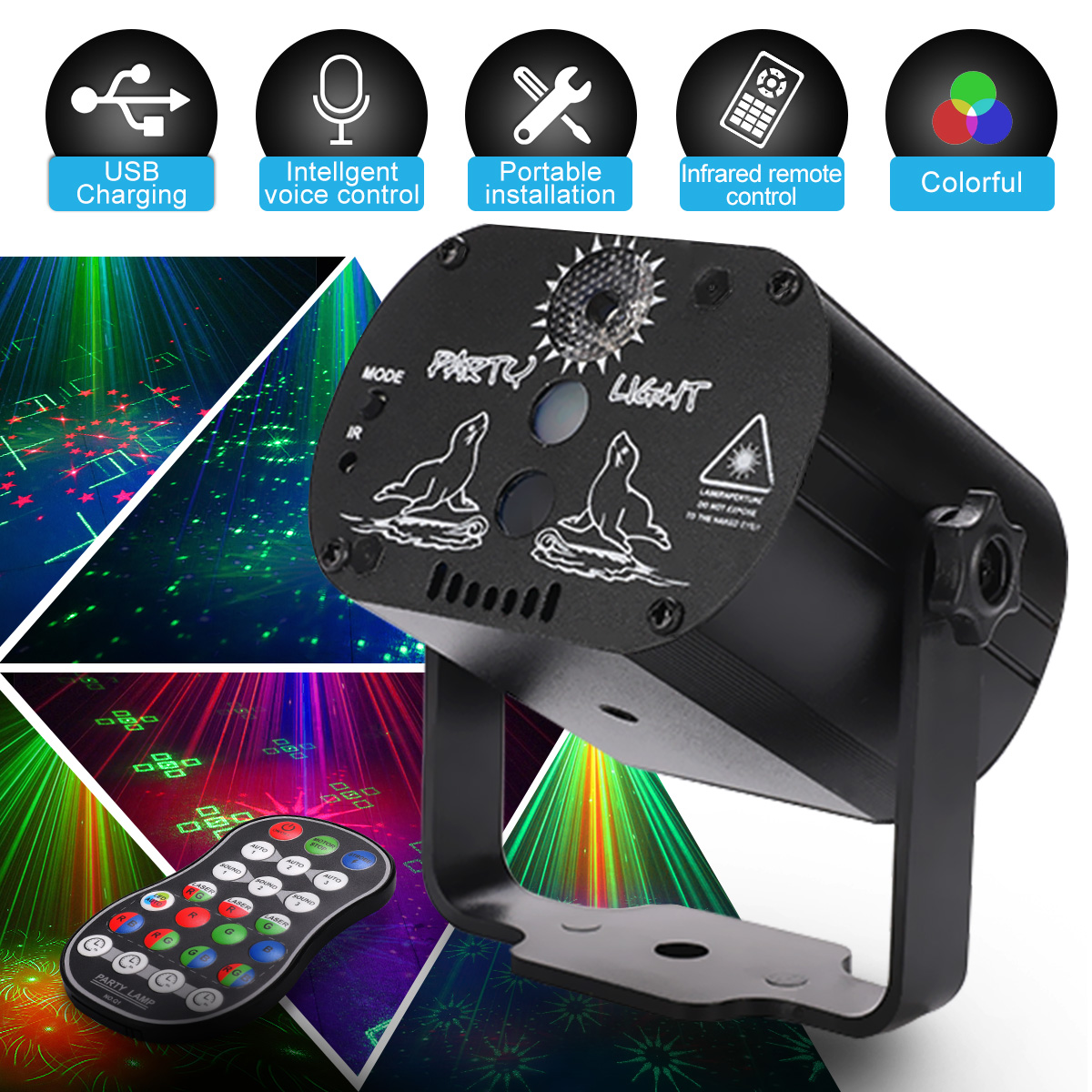 Party Disco Lights DJ Lights LED Sound Activated Remote Control RGB LED Stage Laser Light for Parties Holiday Decoration