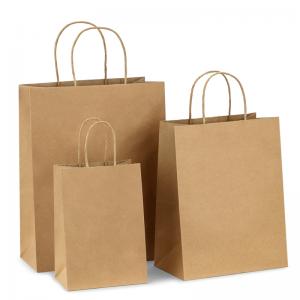 China Eco Friendly Kraft Takeaway Bags Handle Paper Bags With Water Based Soy Ink Printing Logo wholesale