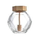 380ML Glass Honey Hexagon Jar With Wooden Cover And Wooden Splash Bar