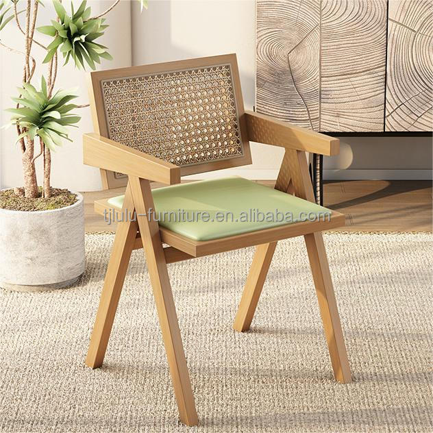 Solid Wood and Rattan Upholstery Nordic Dining Chair for Restaurant Modern Home Furniture Design