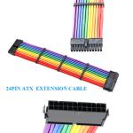 ATX 24 pin motherboard Power Supply extension Cable rainbow color Low Voltage