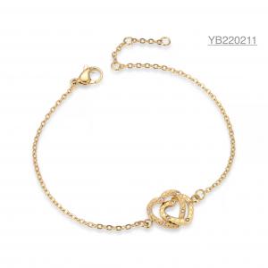China OEM Precious Stones Double Heart Ring Bracelet 18k Stainless Steel Buckle Bracelet on sale