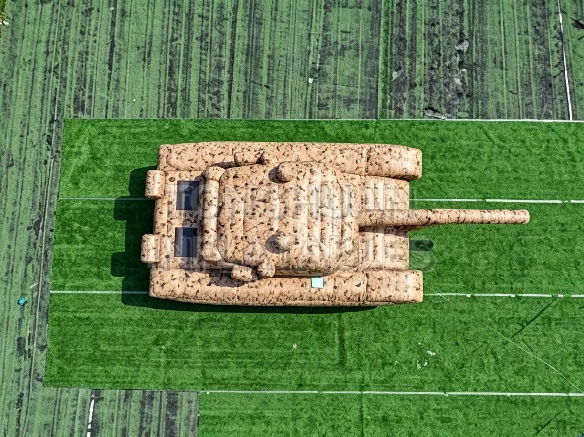 Custom Inflatable Tank Replica with Camouflage Printing Long Barrel and Tracked Vehicle Shape for Training Display Outdoor Drill Exhibition and