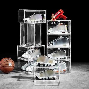 China White Glass Drop Front Plastic Shoe Display Box Magnetic Stackable wholesale