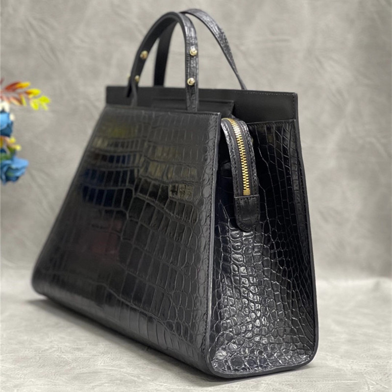 Authentic Crocodile Belly Skin OL Lady Large Working Purse Female Handbag Genuine Alligator Leather Women Shoulder Bag