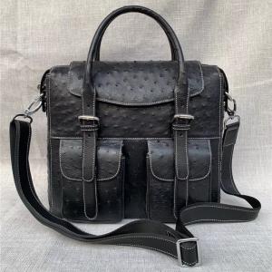 China Exotic Authentic Ostrich Skin Men's Large Casual Flap Pockets Handbag Travel Purse Genuine Leather Male Shoulder Bag wholesale