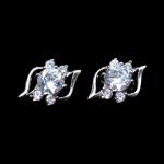 Imperial Crown Shape Silver Cubic Zirconia Earrings / Elegant Platinum Jewellery