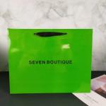 Gold Logo 26x9x33cm Avocado Green Apparel Paper Bag With Ribbon Handle