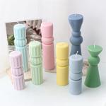 Large Tall Pillar Decorative Candle Mold Roman Aesthetic Striped Cylindrical