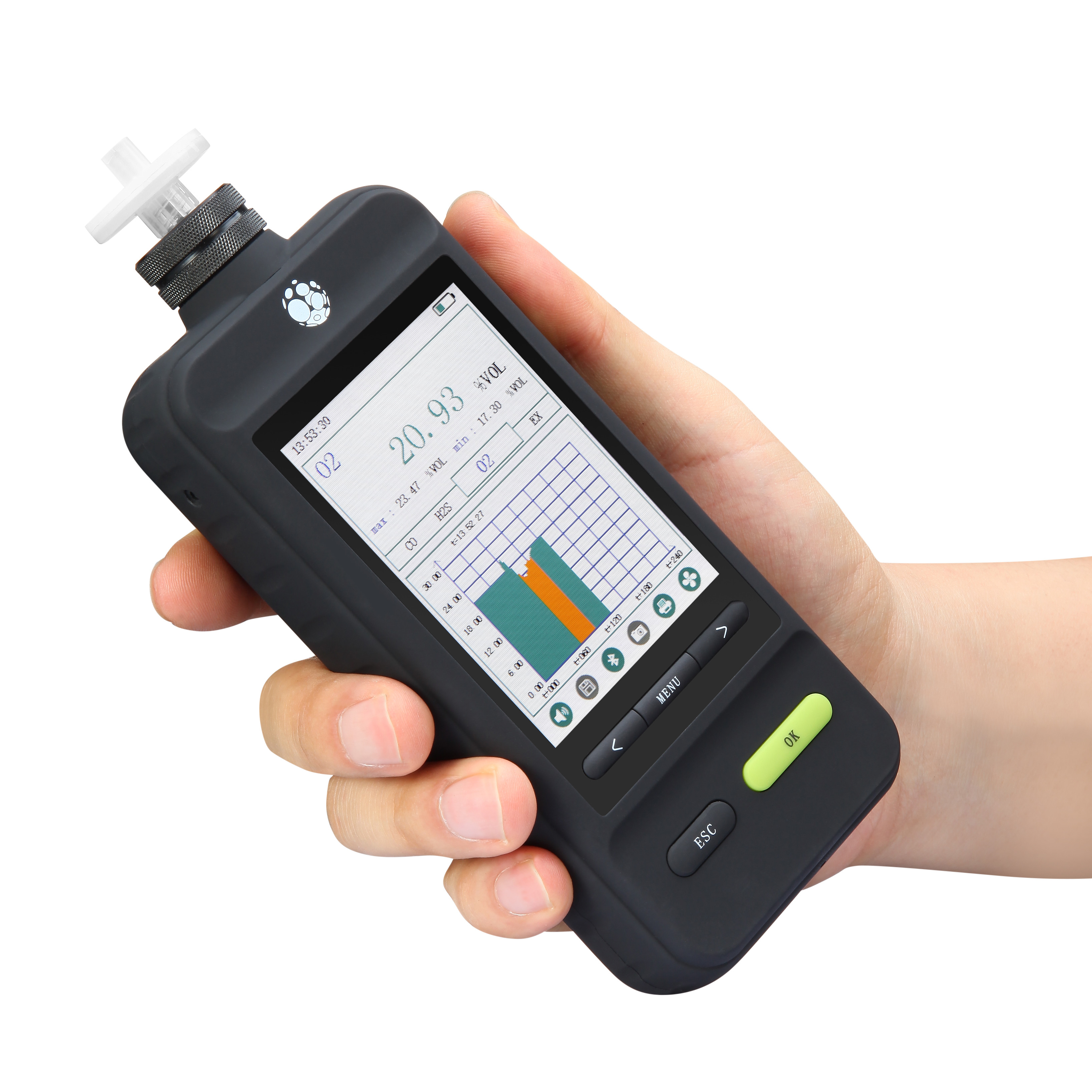 Color Display Single O3 Portable Gas Detector Show Both Curve And Data With Flashlight