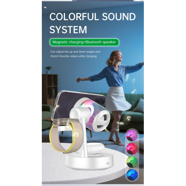 Qi2.2 5 in 1 Magnetic Wireless Charging Station with Bluetooth Speaker for iPhone, Android Phone, Apple Watch, AirPods