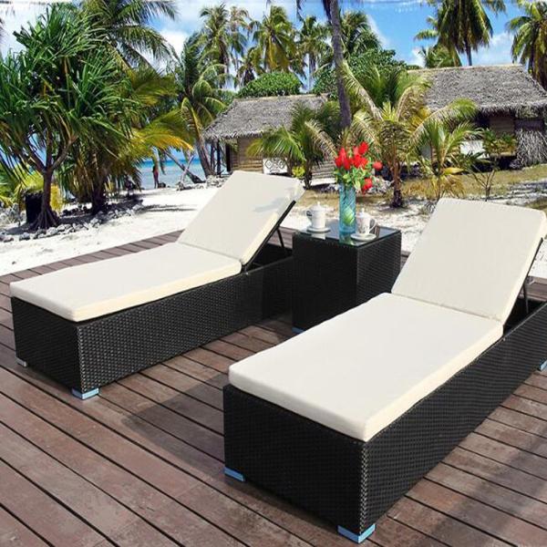 Outdoor Garden Wicker Patio Chaise Lounge Set Adjustable PE Rattan Reclining