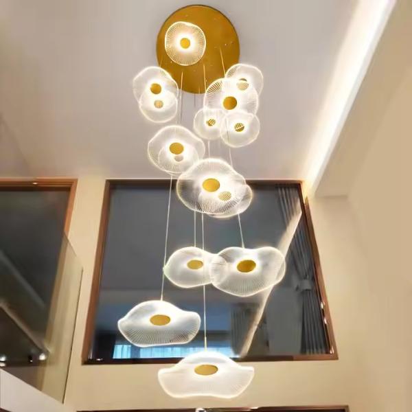 Modern Lotus Leaf Design LED Ceiling Acrylic Light Staircase Luxury Home
