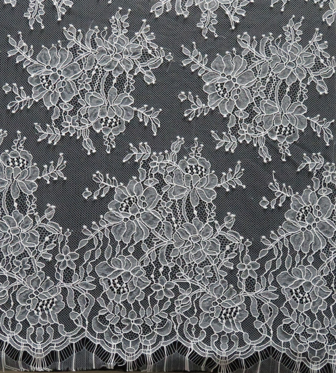 150cm Width Nylon Lace Fabric White Flower Design For Dress