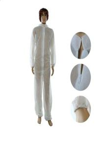 China White Disposable Dust Suits Safety Garments With Collar Serged Seam wholesale