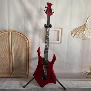 China Custom Special Irregular Body Shape Transparent Red Electric Bass Guitar 4 Strings Basswood Body wholesale