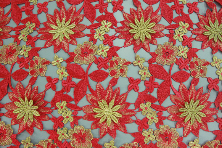 60cm Emulation Real Silks Chemical Lace Red/Green Color Water Soluble Embroidery Fashion fabric