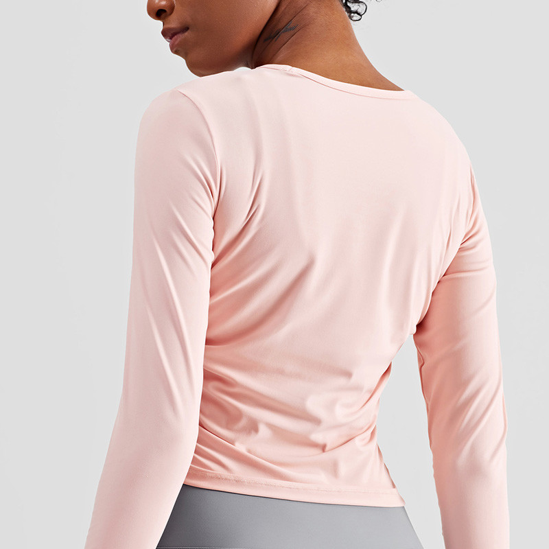 Pleated Ladies Long Sleeve Yoga Tops Quick Dry Four Way Stretch Yoga T Shirts