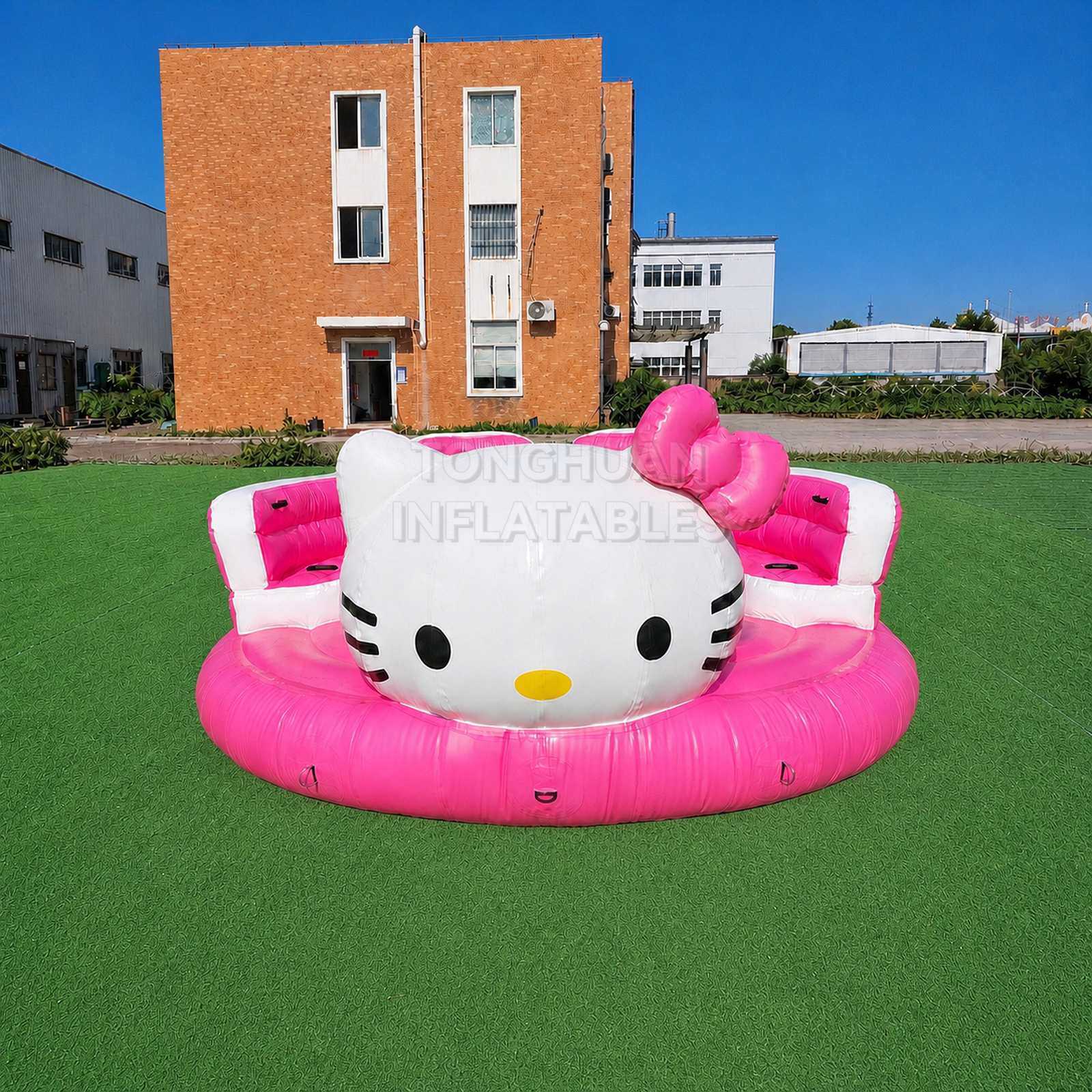 Custom Pink Cartoon Cat Inflatable Towable Boat with Multi Seat Layout Reinforced Handles and D-Rings for Resort Lake Water Sports Rentals