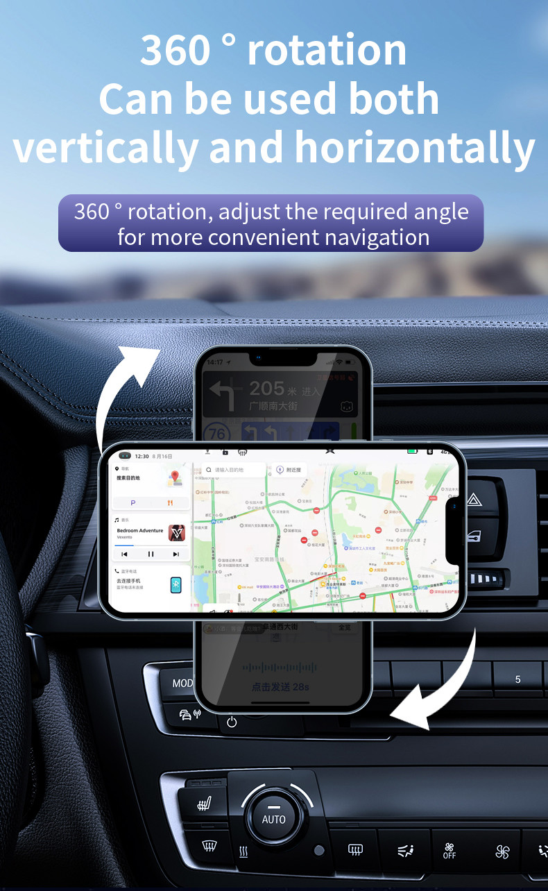 Silver/Grey Magnetic Wireless Car Charger for Air Vent Mount and USB-C Input Interface
