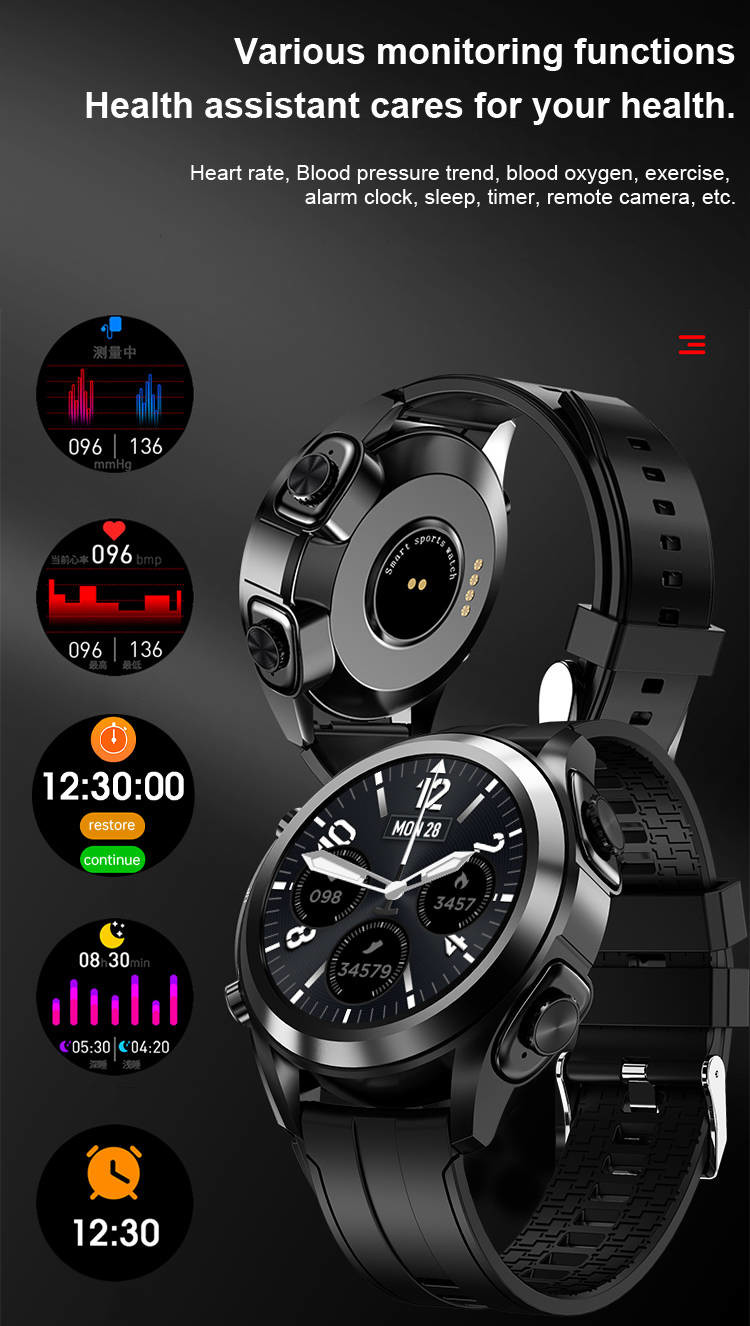 350mAH SpO2 Smart Watch With Earbud Inside Bluetooth Music Play