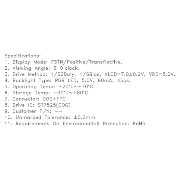 1.2 Inch FSTN/Transflective/Positive Dot Matrix LCD Display with ST7567A Drive IC COG LCD Screen