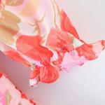 OEM maufactory Oil Painting Rose Printed Pleated V Neck Polyester Short Sleeve