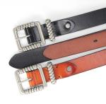 28mm Unisex Genuine Italian Leather Belt Pin Whorl Pattern Buckle