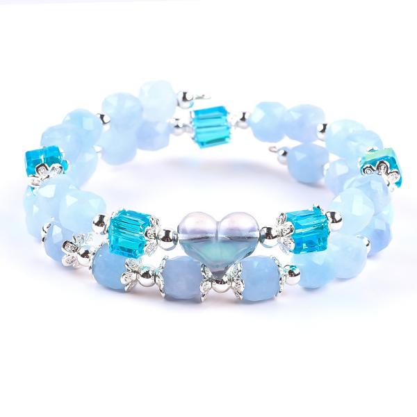 Handmade Gemstone Beaded Bracelet Aquamarine Stone Bracelet Adjustable Heart