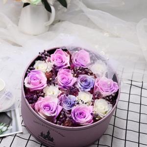 China 2020 New Design Romantic Valentines′ Day Gift Preserved Roses Flower 12 Roses in Round Gift Box for Wife or Girlfriend wholesale