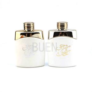 China Five Pointed White Glass Perfume Bottle 100ml With UV Silver Weighted Cover wholesale