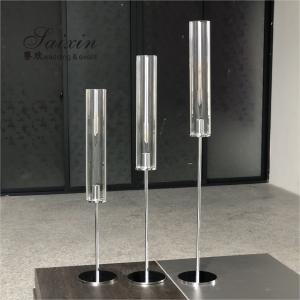 China Crystal Decorative Wedding Candle Holder High Glass Tube Single Silver Metal 43&quot; wholesale