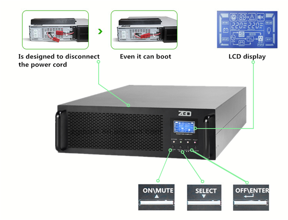 High Frequency 230VAC 6KVA Rack Mountable UPS With Snmp Card