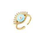 Adjustable 18K Gold Jewelry CZ Eye Enamel Rainbow Ring Evil Eye Open Rings