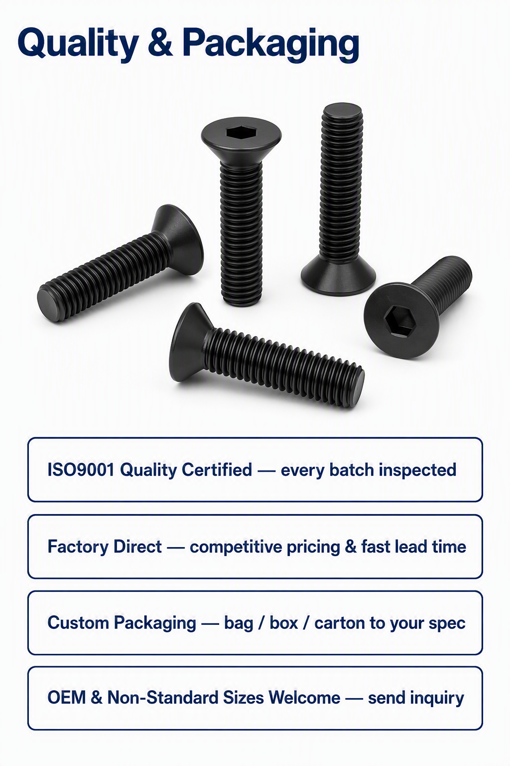 Class 10.9 black countersunk head hexagon socket head screws M2/M3/M4/M5 flat head screws and bolts M6/M8/M10/M12