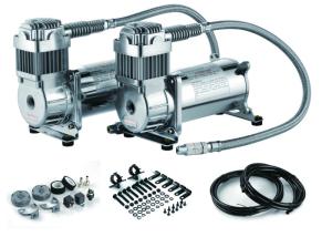 China Silver Steel Dual Packs Air Suspension Pump For Strong Power And Fast Inflation wholesale