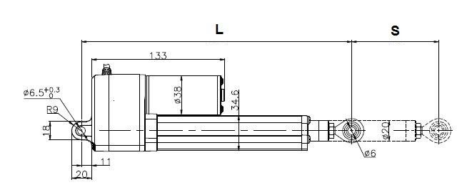 Small linear actuator for snow plough, 75mm stroke, 600N load, IP65, 12 volt linear actuator electric