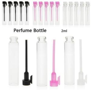 China 1ml 2ml Mini Glass Sample Bottles , Glass Perfume Vials With Plastic Sticks wholesale