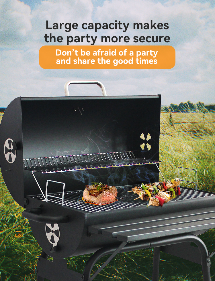 Steel Deluxe Barrel Smoker Charcoal Grill with Powder Coated Finishing