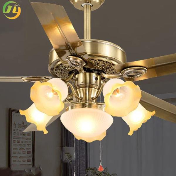 American Retro Bronze Iron Leaf Ceiling Fan Lamp Restaurant Living Room Home