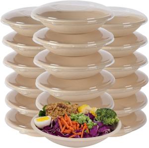 China 24OZ Round Disposable Bowls With PET Lids, Bamboo Fiber Paper Bowls Take Away Food Containers Eco-Friendly Plant wholesale
