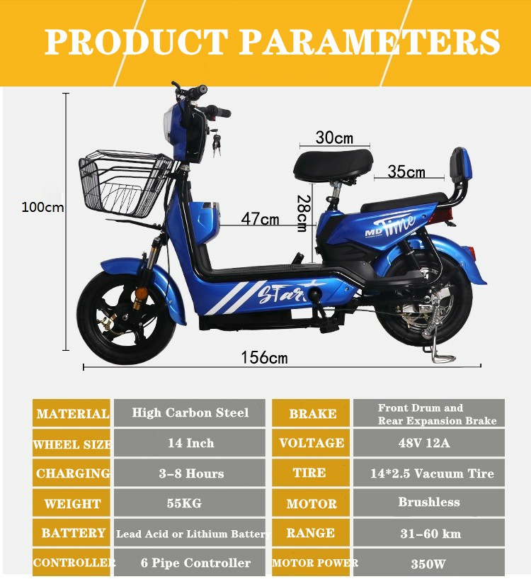 14 Inch Full Suspension Electric City Bike 350W 48V 12ah 2 Seat Electric Bicycle